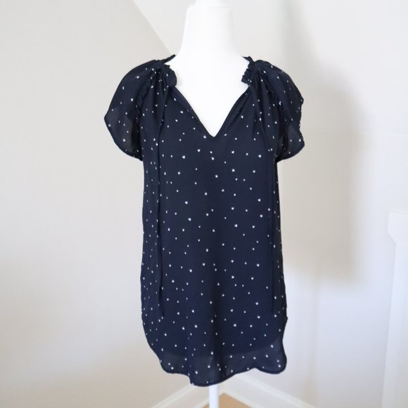 LOFT Navy Star Print Top XS - Picture 2 of 4